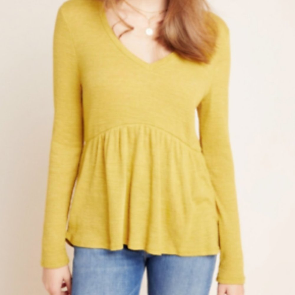 ANTHROPOLOGIE T.La WOMEN'S YELLOW MUSTARD V-NECK JILL BABYDOLL PE…